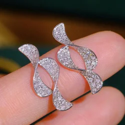 Huitan Dainty Exquisite Twisty Shape Stud Earrings for Women Silver Color Zirconia Jewelry for Daily Life Fashion Accessories