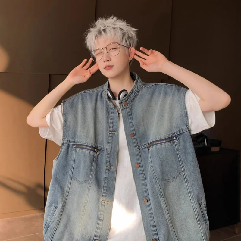 سترة رجالية للربيع والصيف ملابس خارجية بدون أكمام سترة غير رسمية رائعة معطف أمريكي عتيق بدون أكمام #2