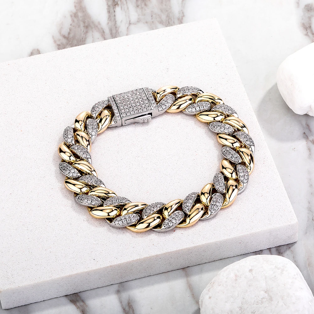 TOPGRILLZ New 9/14MM  Cuban Chain Bracelet With Gold Silver Color Spring Clasp Bling Iced Out CZ Jewelry Gift For Men Women