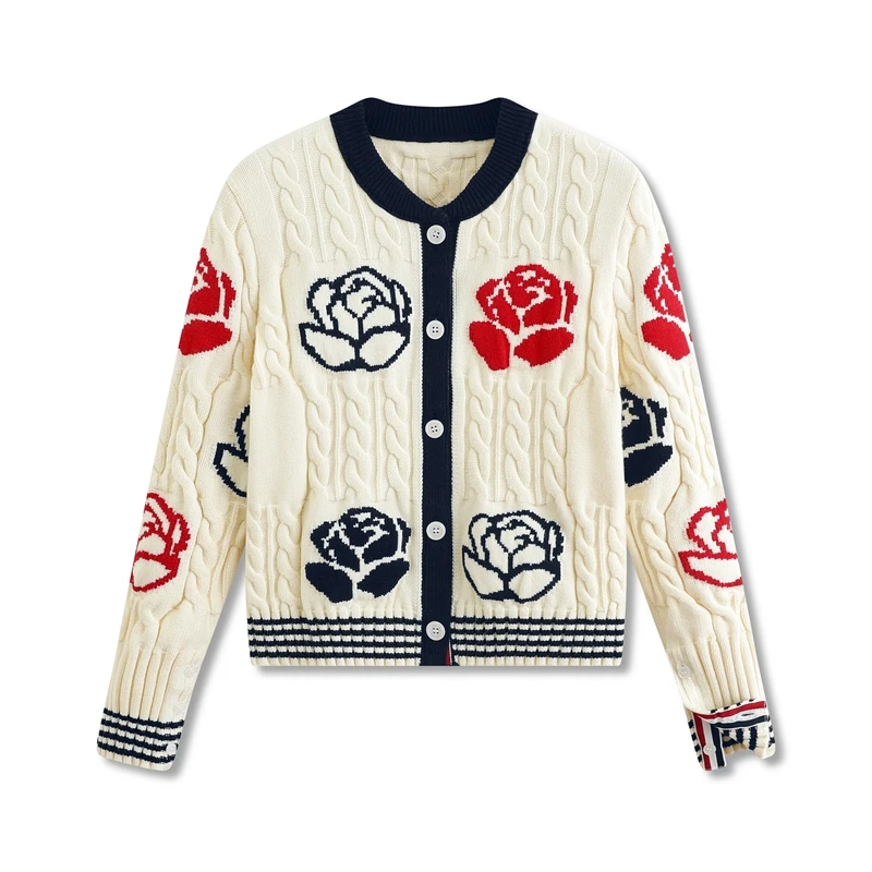 

Flower Embroidery Knit Sweater Cardigan Women 2025 Autumn Winter Long Sleeve O-neck Knitwear Tops Elegant Fashion Jumpers