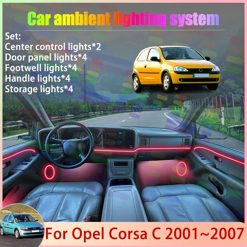 

For Opel Corsa C 2001~2007 X01 Chevrolet Vauxhall 2/24 in 1 Car Atmosphere Light Lamp RGB Shade Ensemble Streamer Atmosphere Set