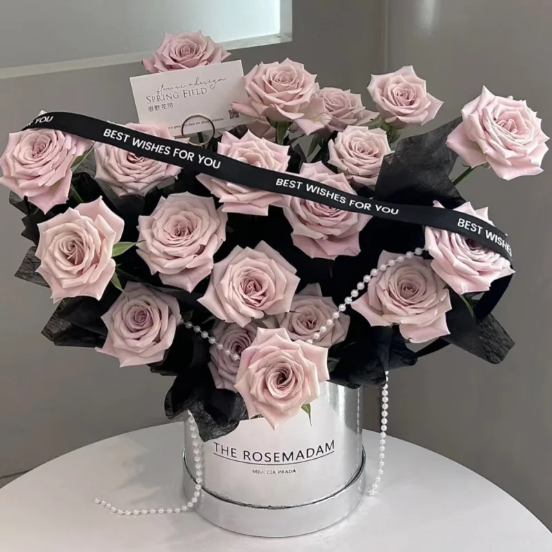 Personalizzato. San Valentino Vaso di fiori Scatola di fiori Abito a specchio Secchio di fiori rotondo Scatola di fiori in argento Bouquet di fiori Organizzare