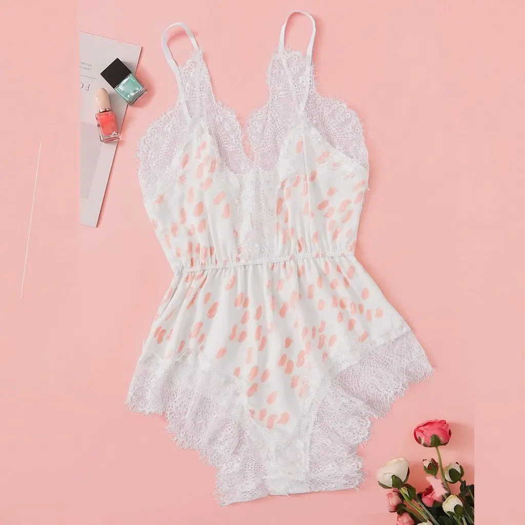 

Sexy Lace One-Piece Underwear Women's Erotic Lingerie V-Neck Sleeveless Home Clothes Sleepwear Spring Summer Autumn Winter