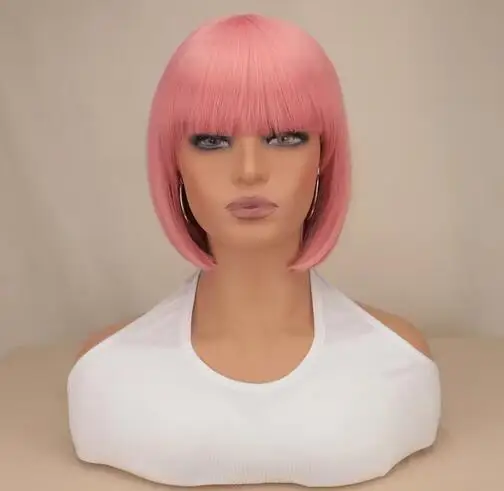 Short Bob Wig With Bangs Synthetic Wigs For Women Black Blonde Pink Lolita Cosplay Party Natural Hair Perruque Bob