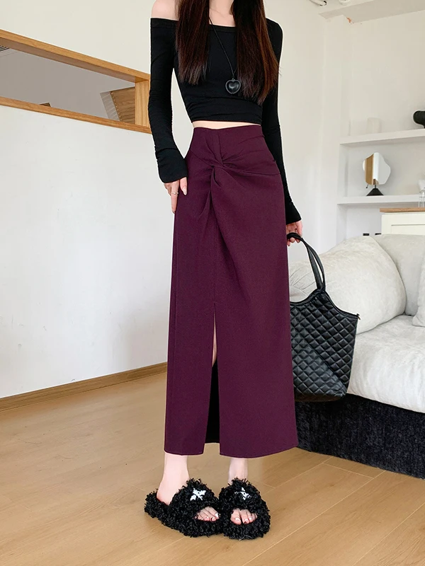 High Waist A-Line Midi Skirt for Women Split Design Slimming Summer New Style Korean Version Commute Casual High Waist Skirt