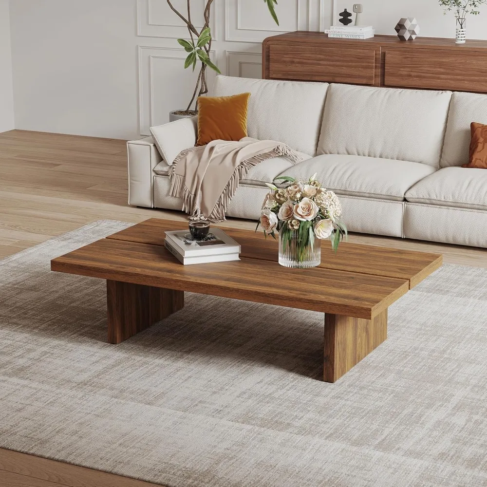 

Modern Rectangle Coffee Table, Wood Living Room Table, Walnut Brown Japanese Tea Table for Home Office Apartment