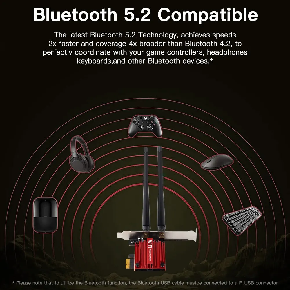 Adaptador WiFi 6 AX3000, 2,4G, 5G, 3000Mbps, tarjeta de red de banda Dual, Bluetooth 5,2, receptor Wi-Fi Dongle para Windows 10, 11, Linux AX200