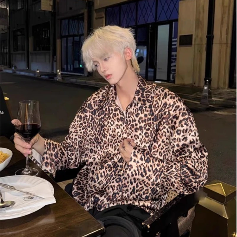 Male 2025 Summer New Trendy Handsome High-end Chic Shirts Light Luxury Jackets Fashion High Street Leopard Print Ice Silk Shirts