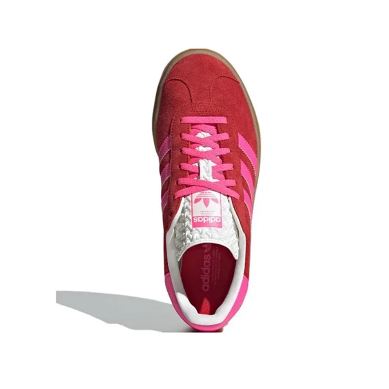 Adidas Originals Gazelle Bold Woman Thick Soled Skateboard Shoes Pink Red Outdoor Non-slip Comfortable Women Causal Sneakers