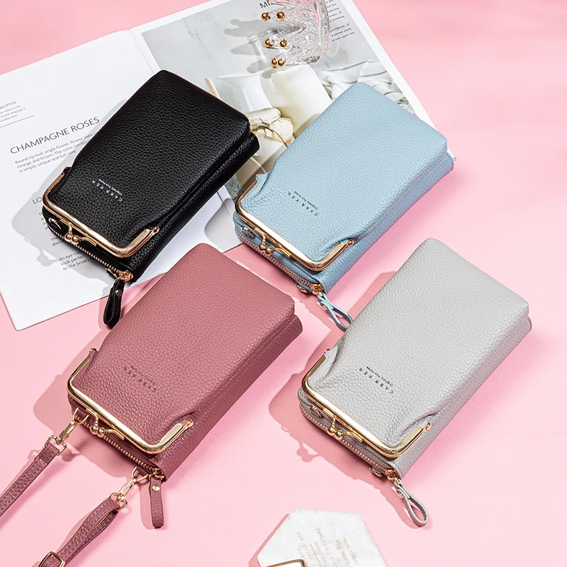 2024 Spring and Autumn New Solid Color Small Shoulder Bag Multi-Function Letter Phone Money Women Wallet Clutch Organizer Storag