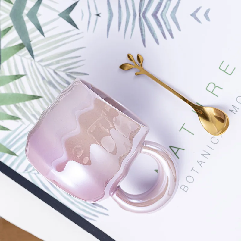 2025 New Gradient Threaded Ceramic Cups High-Aesthetic Macaron Cream-Style Mug Internet-Famous Sophisticated Office Water Cup