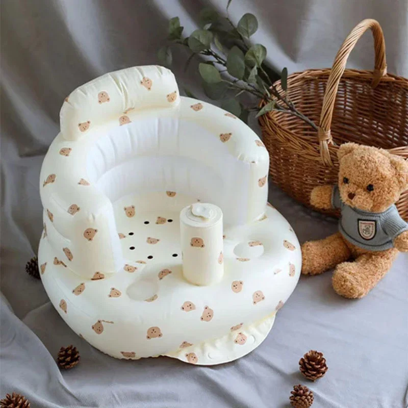 Baby Inflatable Sofa Children Puff Portable Bath Chairs PVC Multifunctional Seat Practice Sitting Bath Stool