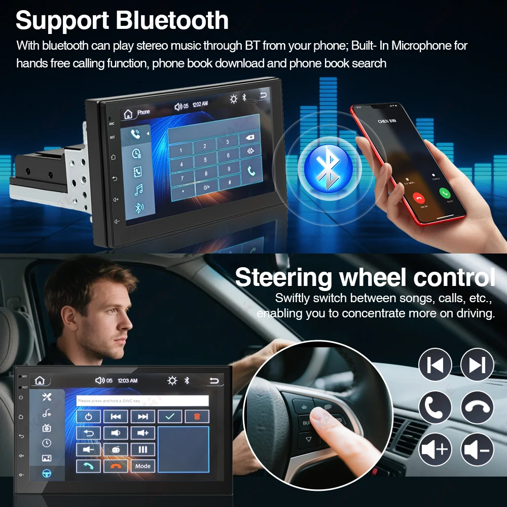 7 بوصة MP5 راديو السيارة السلكية CarPlay أندرويد السيارات بلوتوث IPS EQ FM USB ميرورلينك شاشة تعمل باللمس 1Din ستيريو مشغل وسائط متعددة #4