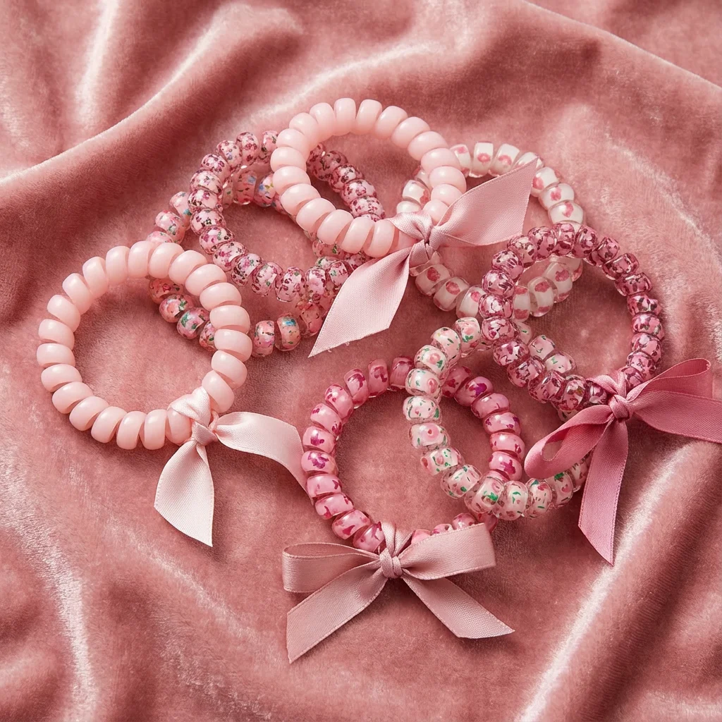 Sweet Girl Daily 6pcs Gradient Pink Spiral Hair Ties - High Elasticity & No-Crease, Seamless Telephone Cord Design - Detail 1