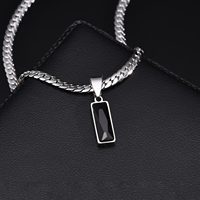 Stylish Mens Black Stone Pendent Necklaces,Stainless Steel Flat Cuban Chain Collars,Hip Hop Jewelry Gifts for Him Boys