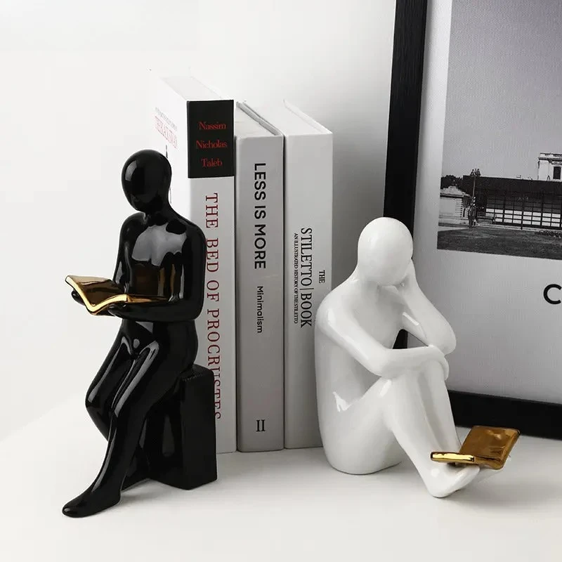 

Керамические подставки для книг в форме читателя, декоративные фигурки для библиотеки и книжных полок, минималистичные скульптуры персонажей, креативные держатели для книг