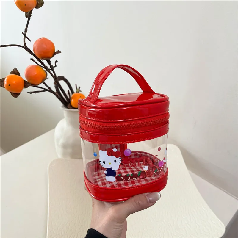 카와이 헬로 키티 만화 Pu 휴대용 보관 가방 여성 애니메이션 Sanrio Girly Heart 귀여운 휴대용 이어폰 립스틱 보관 가방