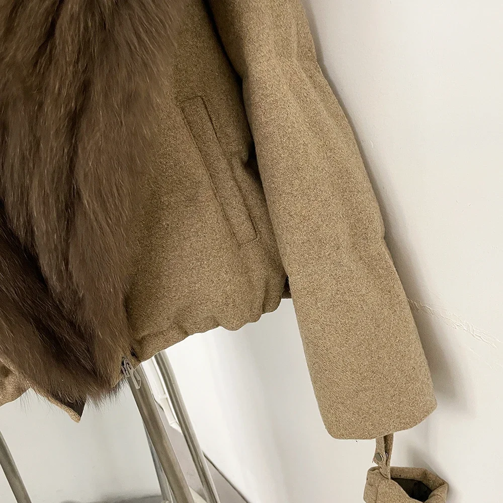 OFTBUY Duck Down Coat with Matching Gloves New Winter Warm Outerwear with Real Fox Fur Women Luxury Wool Blend Puffer Jacket