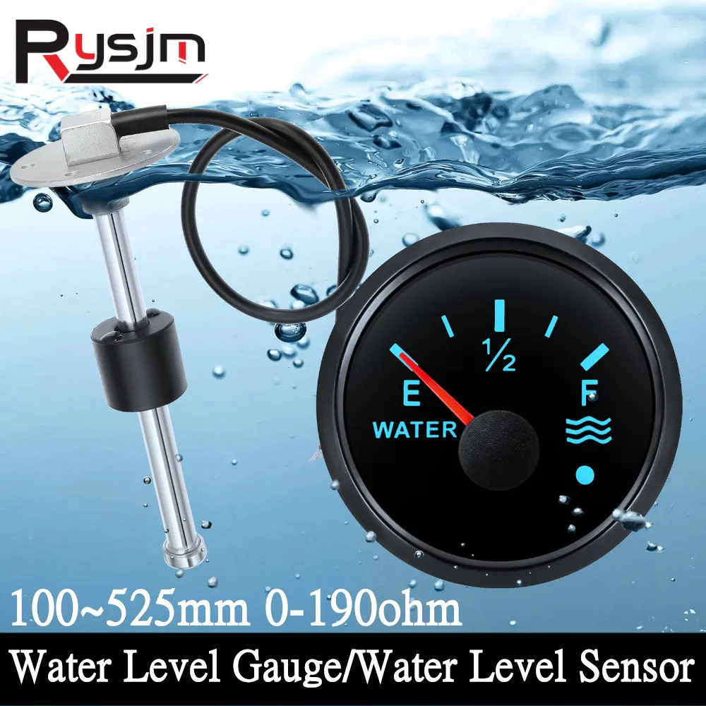 0-190Ohm Fuel Float Sensor Water Level Sensor Fit 52mm Water Level Gauge Water Tank Meter With Alarm Light 7 Colors Backlight