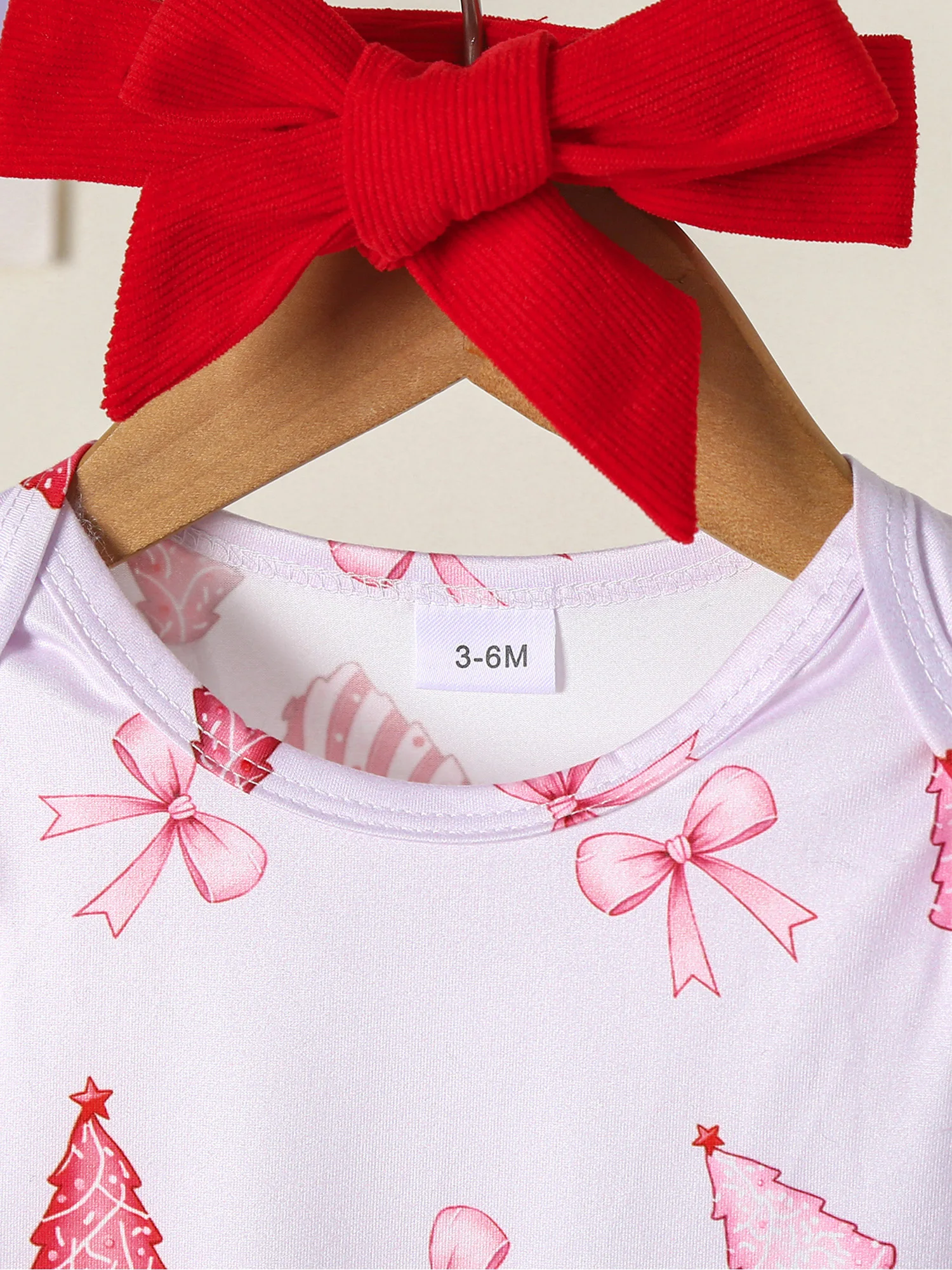 ملابس للفتيات الصغيرات الرضع بأكمام طويلة رومبير مطبوع لطيف مع أقواس مطرزة فستان قصير لحفلات أعياد الميلاد وأعياد الميلاد