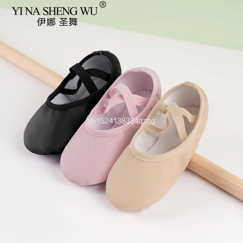 Scarpe da ballo per balletto in PU per bambina Scarpe da ballo per bambini Ballerine in pelle per bambini Scarpe da ginnastica con suola morbida Pantofole da ballo
