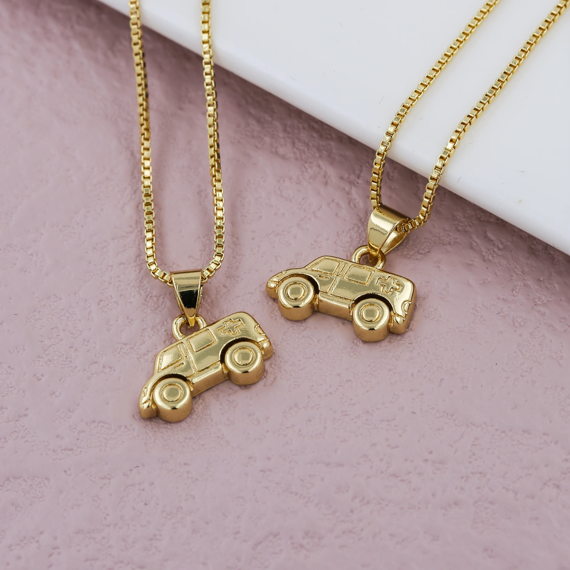 Simple Versatile Brass Gold Color Silver Color Stereoscopic 3D Ambulance Sedan Pendant Necklace Men Women Daily Jewelry