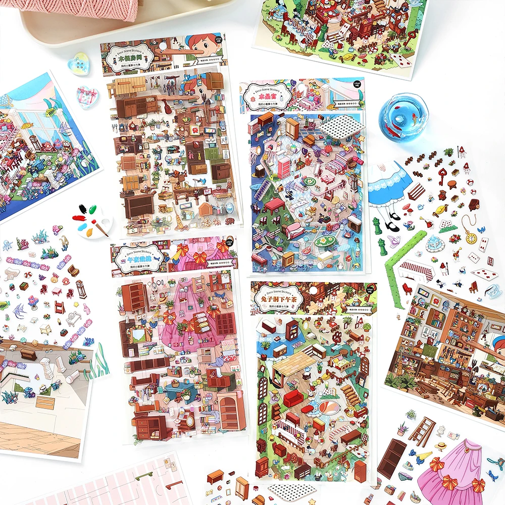 

3 pcs My Small House Series Korean Cute Stickers Handmade Scenery Handmade Tent DIY Decorative Stickers