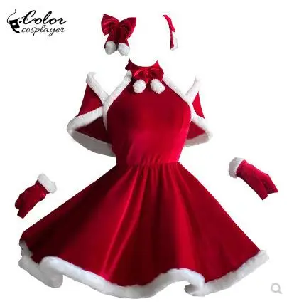 Color Cosplayer Christmas Girl Cosplay Costume Dress Suit Red New Year Cloak Women Xmas Oliday Party Clothing Adult Carnival Set