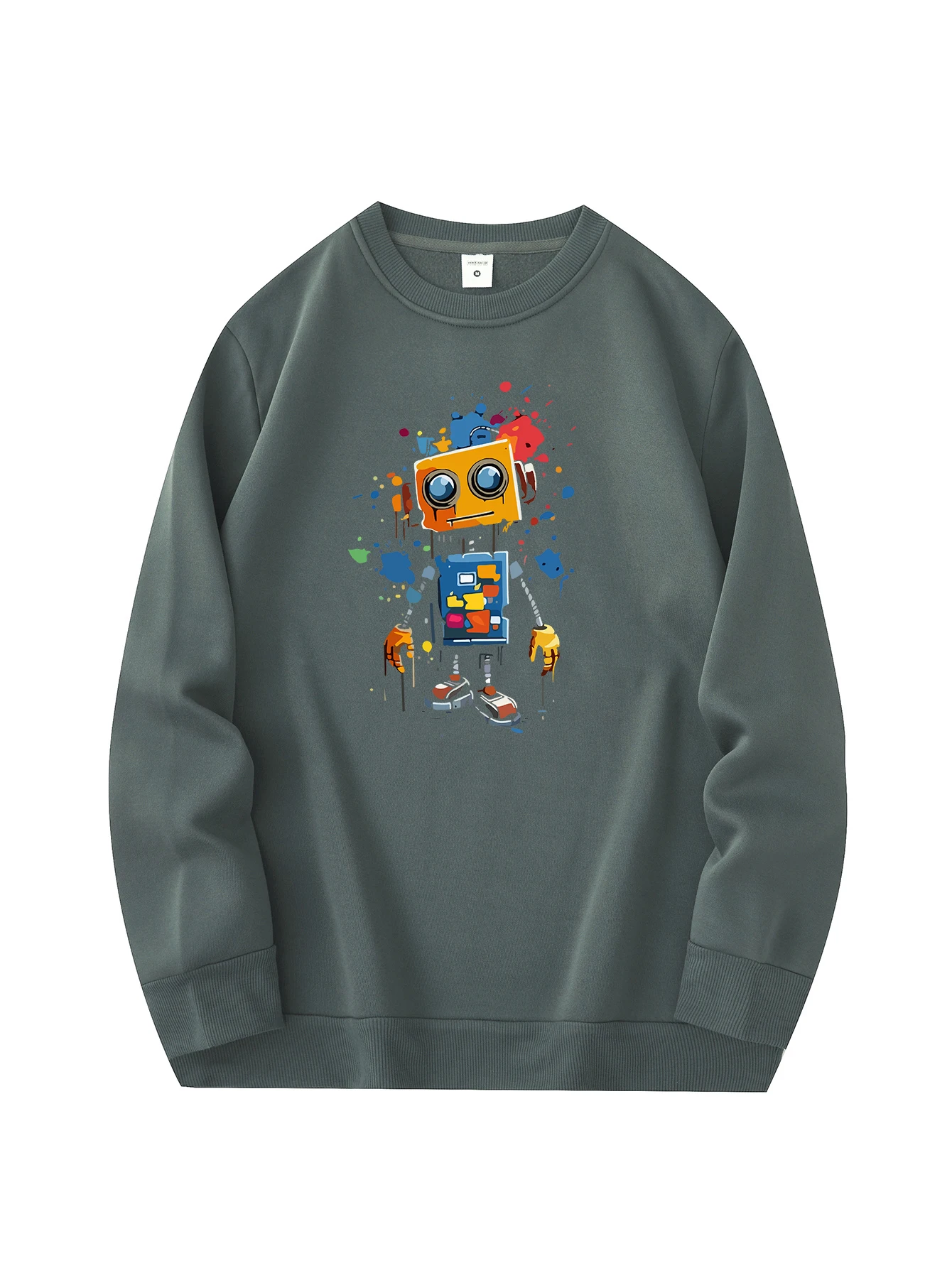 Men's new fashionable round neck sweater, casual and daily comfortable round neck sweatshirt, robot printing, men's jacket