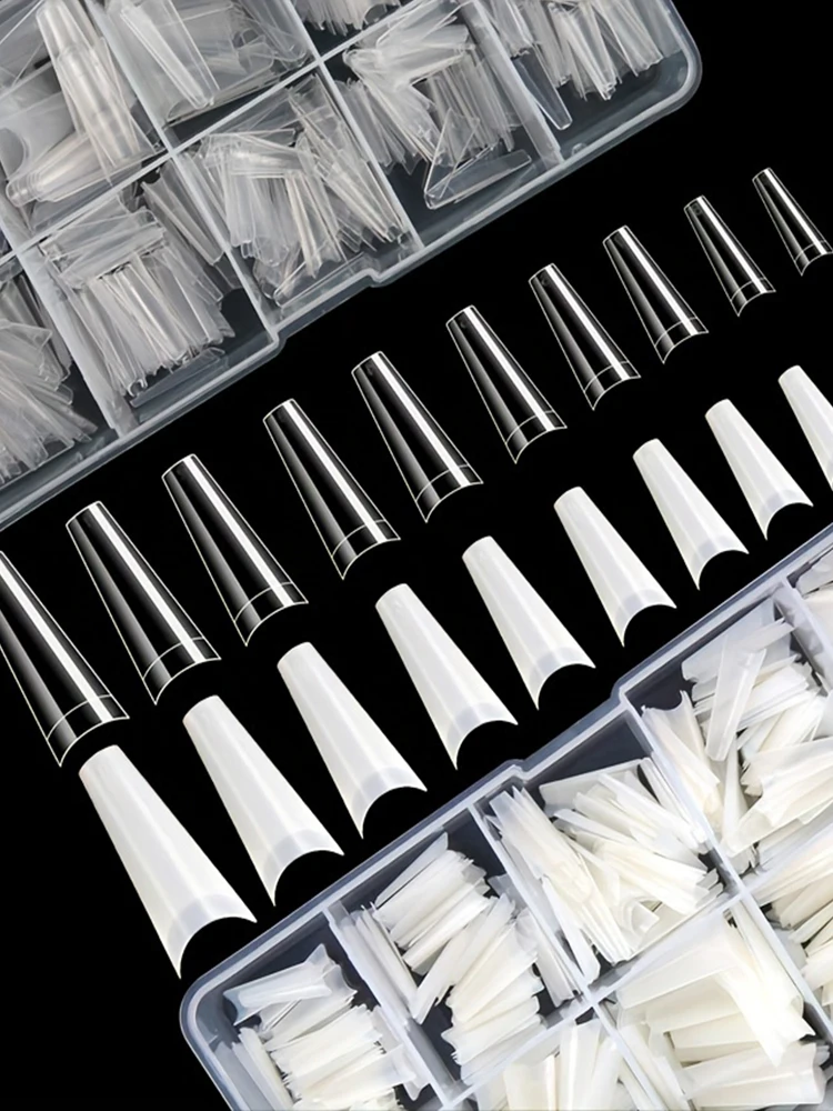500 Stück Französische Coffin Dancer Nagelspitzen, Künstliche Acryl-Halbnagelspitzen, 10 Größen mit Klarsichtbox für Nageldesign – Detail 1