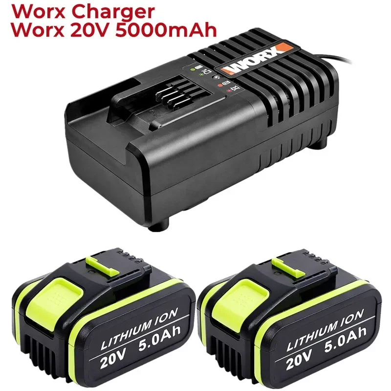 1-3 Pack 20V 5.0Ah/5000mAh Lithium ion Battery Replacement for Worx WA3551 WA3551.1 WA3553 WA3553.2 WA3641 Battery+Charger