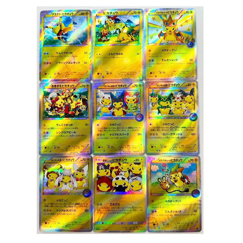 9Pcs/set Pokemon Ptcg Diy Pikachu Self-Control Collect Signature Trading Flash Card Anime Cartoon Gift Color Flash