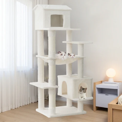 Wholesale Manufacturer Custom Luxury High Quality Modern Large Light Gray Plush Cat Tree Tower Scratcher Creative Cat Tree House