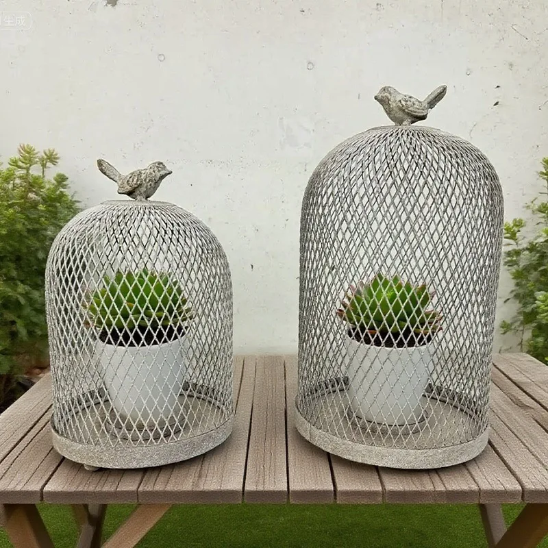 

Rural farmhouse hollow wrought iron flower pot birdcage shape grid flower arranger courtyard garden succulent planting pot