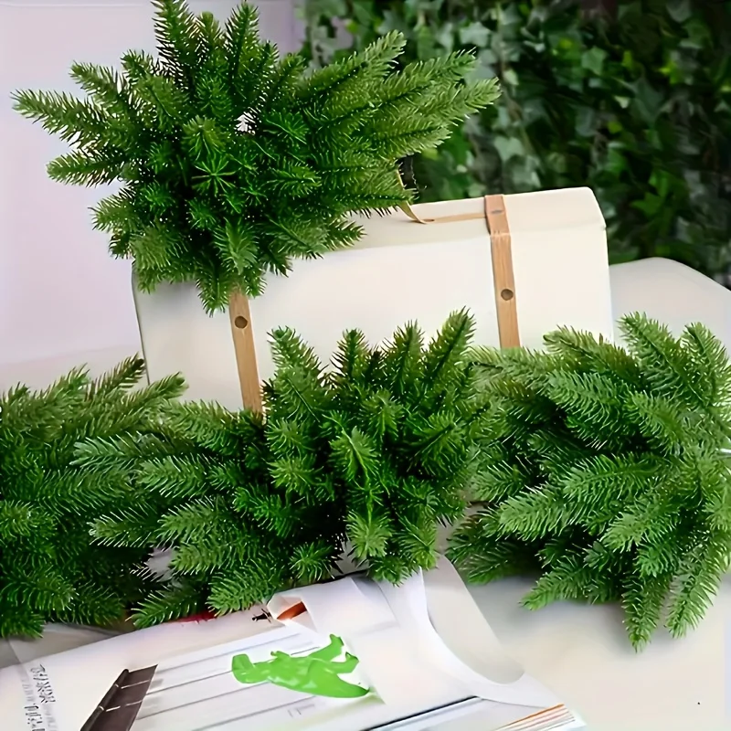 56Pcs Artificial Pine Branches Greenery - Plastic Christmas Pine Needles Garland Wreath - Seasonal Winter Home Decor for