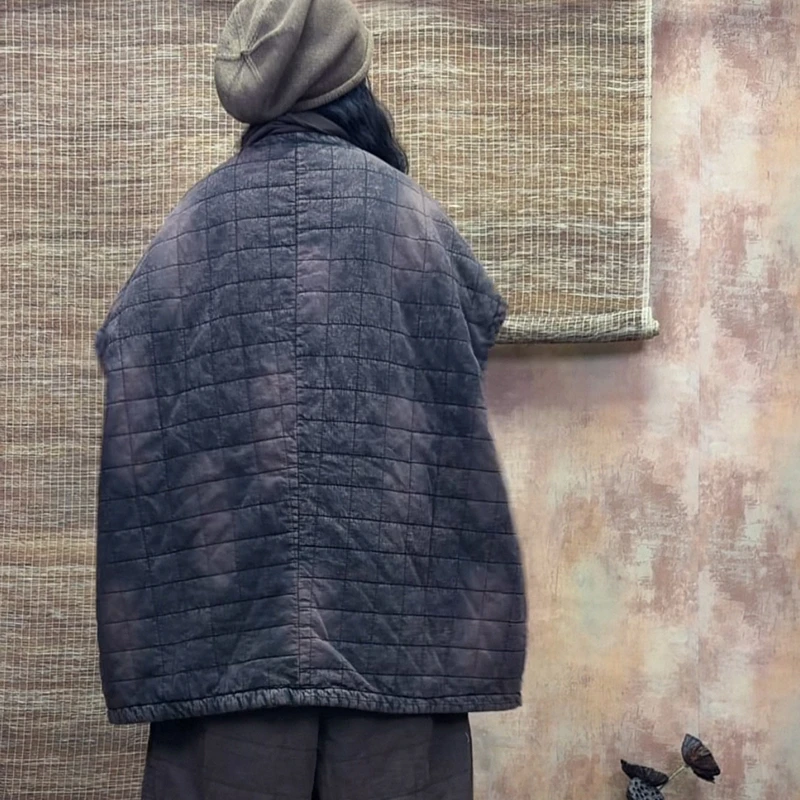 2025 New Arrival Autumn/winter Women Casual Loose V-neck Single Breasted Warm Vest Pocket Patchwork Outerwear & Coats S184