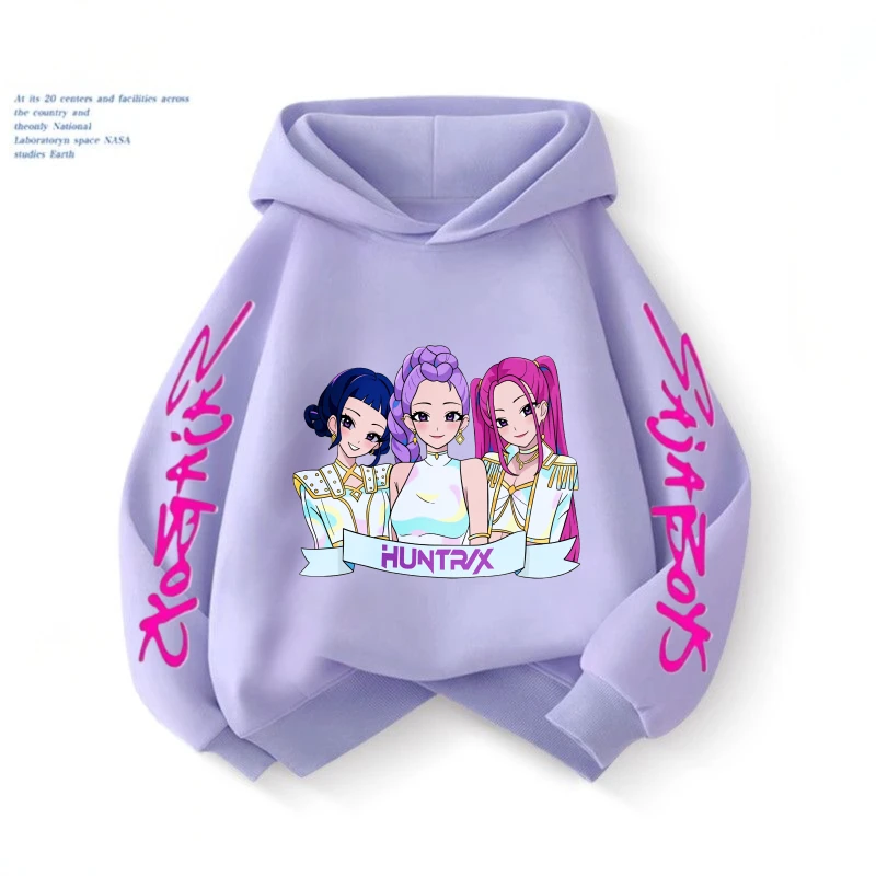 

Cute Girls Hooded Sweatshirt Warm Rumi Kpop Demon Hunter Cartoon Children's Fashion Casual Tops Casual Black Purple Clothing