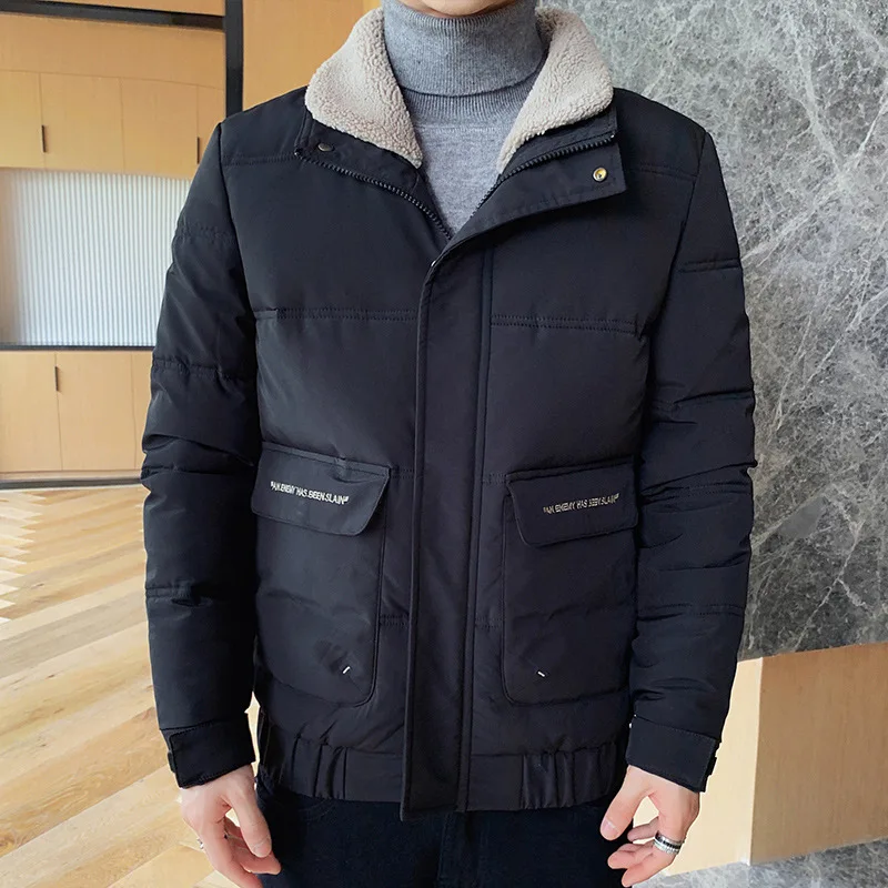 Winter Men's Casual Thickened Short Lapel Fur Collar Padded Jacket