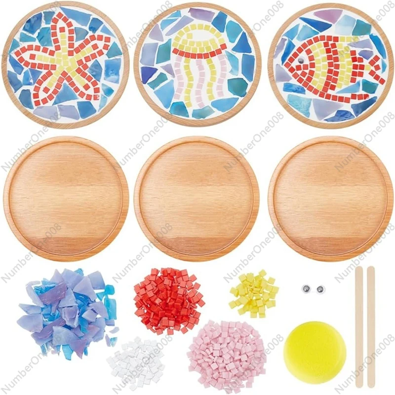 

3 Set DIY Mosaic Craft Kit Bamboo Coasters Kits For Adults Beginner, With Blank Base Tray For Handmade Art Home Decor