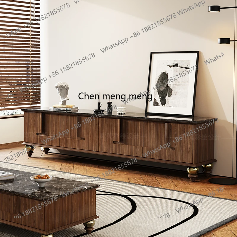 

European and American painted, modern simple marble TV cabinet, simple walnut living room cabinet