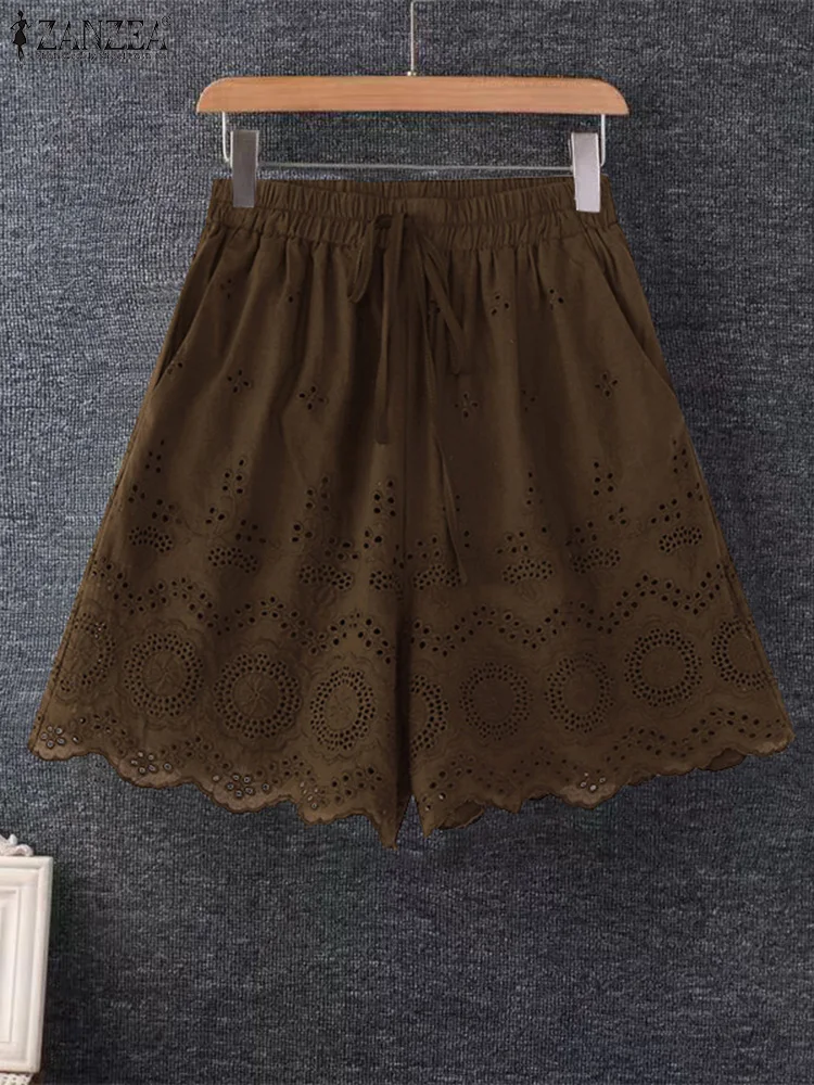 

ZANZEA Women Elastic Waist TrouseSummer Lace Shorts Fashion Loose Solid Short Pants Streetwear Party Female Bottom r Oversized