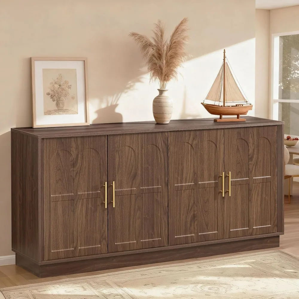

66.5 Sideboard Buffet Cabinet with Storage, Modern Credenza with Arched Doors, Large Wood Accent Cabinet for Living Room