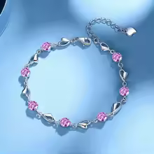 Modern 925 Sterling Silver Heart Pink Moissanite Bracelet - Pink