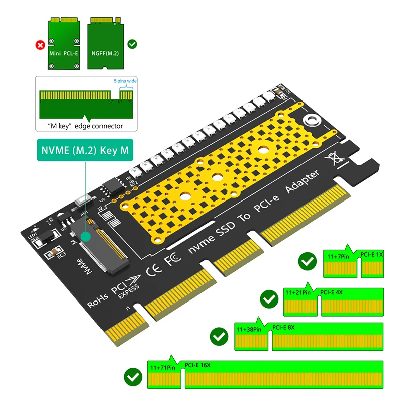 M2 ssd adapter m.2 nvme to pci express x4/x8/x16 riser karte mit 3528 bunter blitz led unterstützung 2230 2242 2260 2280 m2 nvme ssd