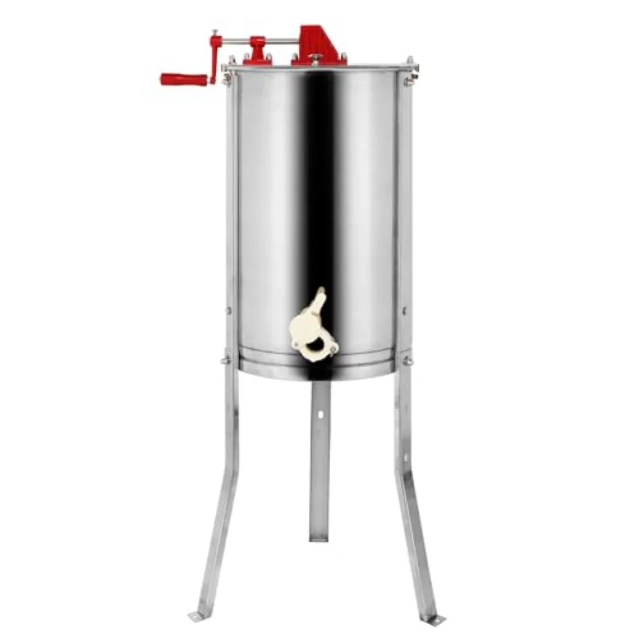 

Beekeeping honey extractor: food-grade stainless steel honeycomb spinner drum manual crank adjustable height stands silver fini