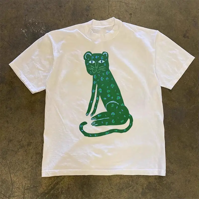 

Лето 2022, новая футболка с рисунком зеленого тигра и принтом зеленого тигра, модная уличная одежда для пар, футболка с короткими рукавами, топ