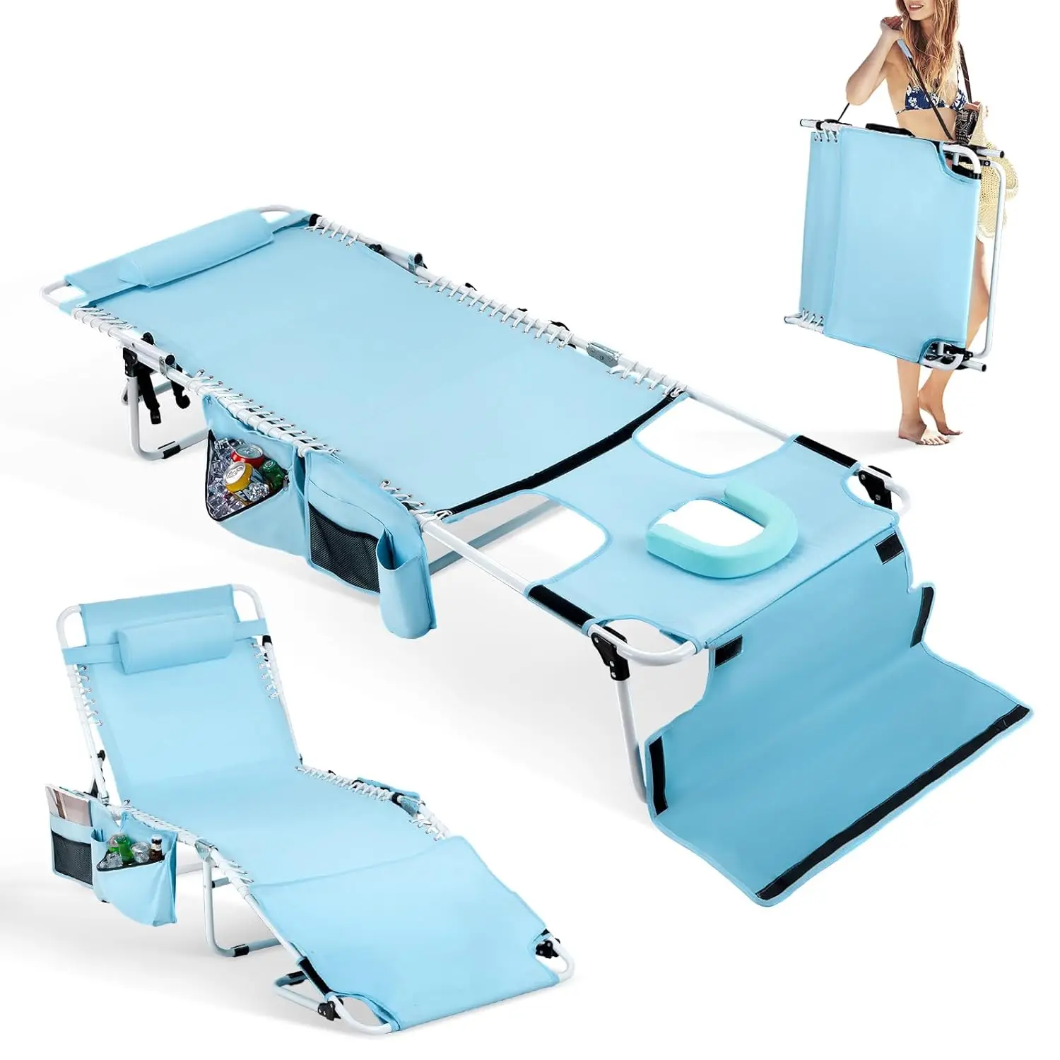 

Oversized Tanning Chair with Face Hole & Carrying Bag, Beach Lounge Chair Outdoor for Adults, Folding Lounge Chair, Customized