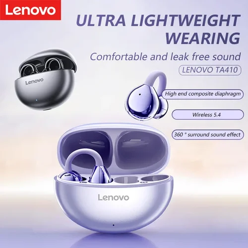 Imagen 2 del producto Lenovo TA410 Auriculares inalámbricos Bluetooth 5,4 TWS con efectos de sonido panorámicos, auriculares con batería de larga duración, cómodos de llevar