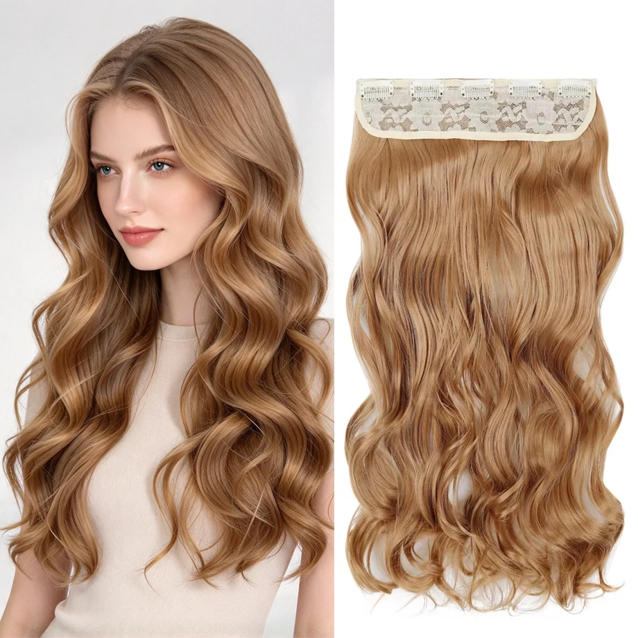 Water Wavy Clip in Hair Extension Synthetic Hair Mixed Color Silky Soft Natural Look Invisible Lace Weft Hairpieces for Women