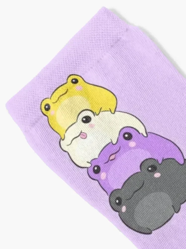 ضفدع فخر غير ثنائي - ضفدع جمالي لطيف كاواي - جوارب كومة ضفدع غير ثنائية رقيقة من Enby NB Pride